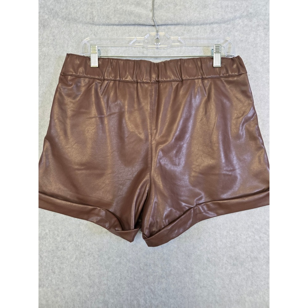Sincerely Jules Womens L Brown Faux Leather Pleated Shorts High Rise Fall - Picture 3 of 9
